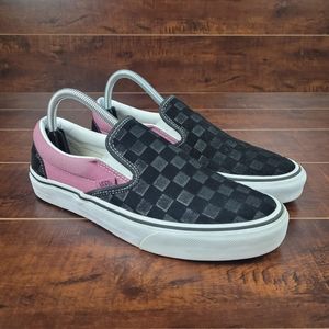 Vans Black and Pink Checkered Slip-On Sneakers